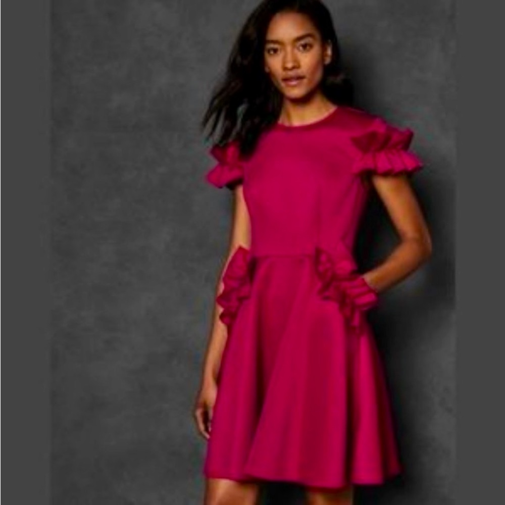 TED BAKER LUUCIEE SKATER RUFFLED DRESS SZ US 8/10 OR TED SZ 3
